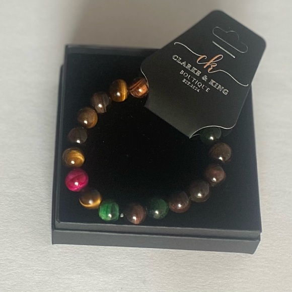 10 mm Unisex Colourful Tiger Eye Stone Beaded Bracelet - Picture 1 of 5